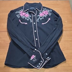 Women's Black Western Shirt With Pink Flowers